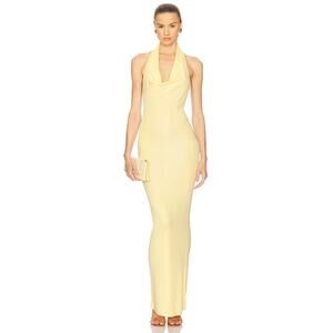 Helsa Aaliyah Maxi Knit Halter Minimalist Dress Butter Yellow Open Back XS NWT